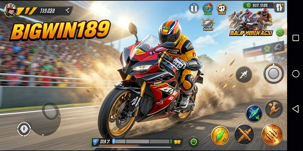Gameplay seru dari BIGWIN189 dengan balapan motor yang menantang.