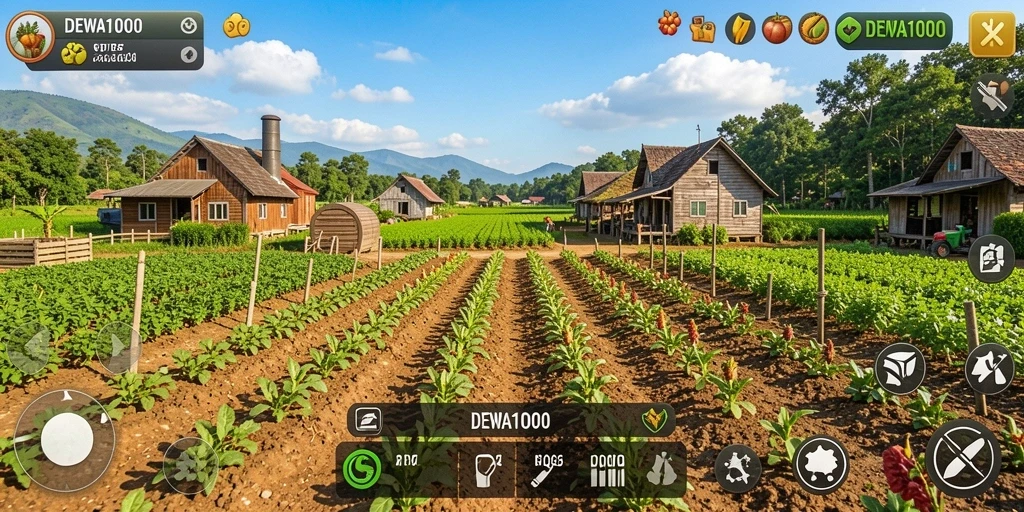 Tampilan gameplay seru di DEWA1000 dengan aktivitas pertanian.