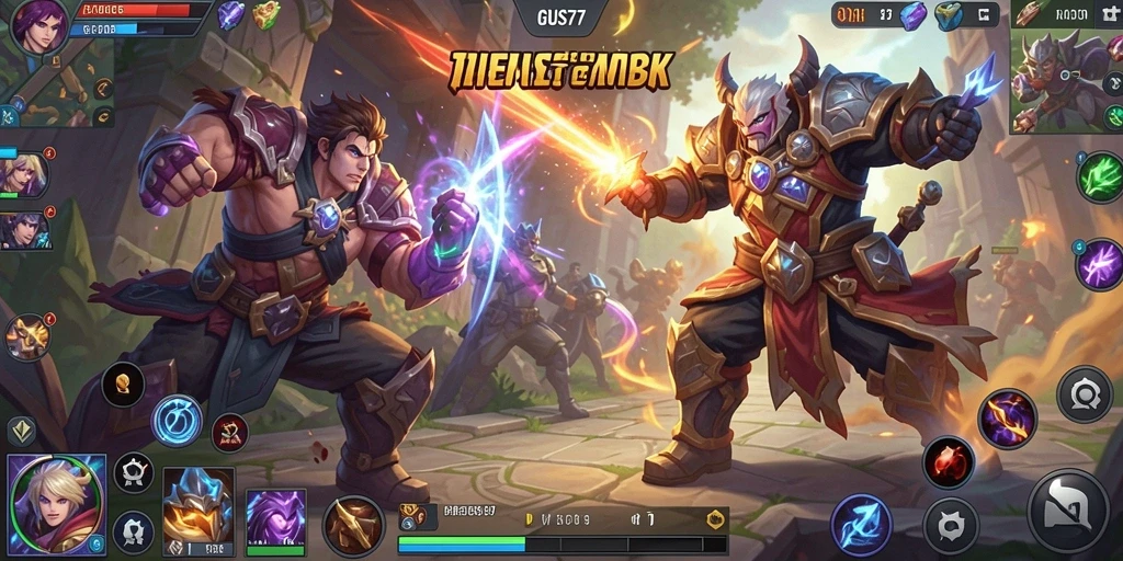 Tampilan gameplay seru dalam GUS77, pertempuran tim yang strategis.