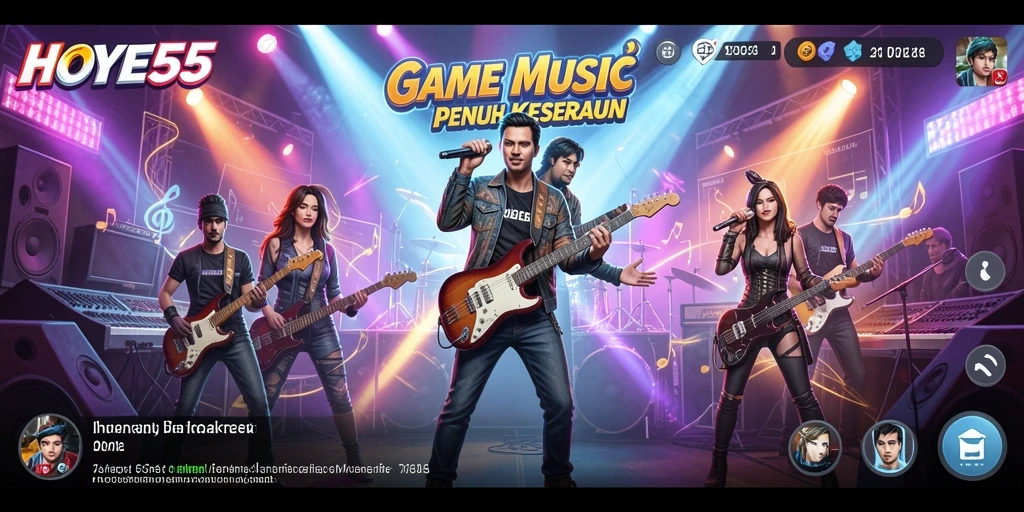 Tampilan gameplay HOYE55 dengan berbagai alat musik dan antarmuka yang menarik.