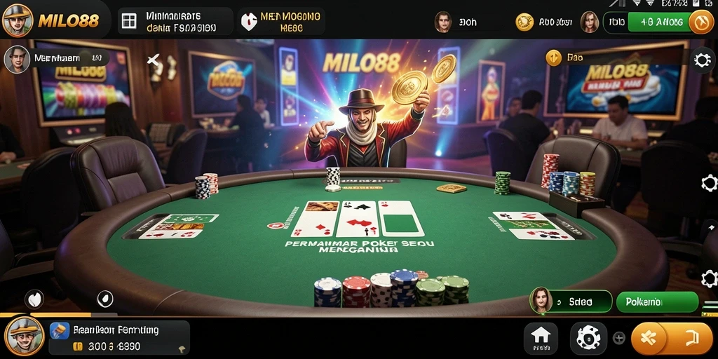 Screenshot gameplay MILO88 yang menampilkan aksi Poker mendebarkan.