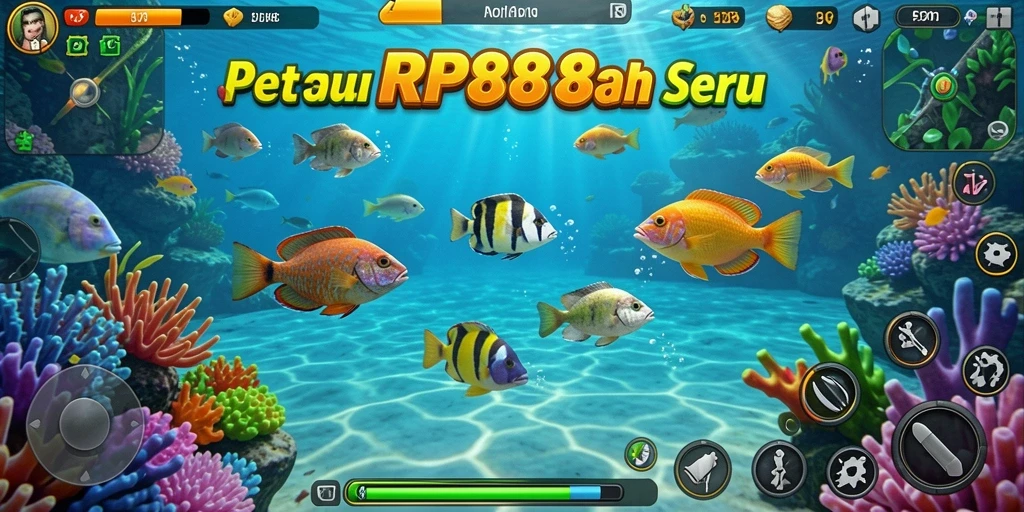 Screenshot utama RP888 menampilkan aksi menembak ikan seru.