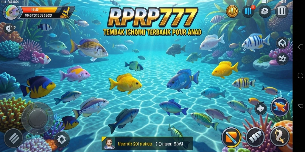 Tampilan gameplay RPRP777 saat menembak ikan di bawah laut.
