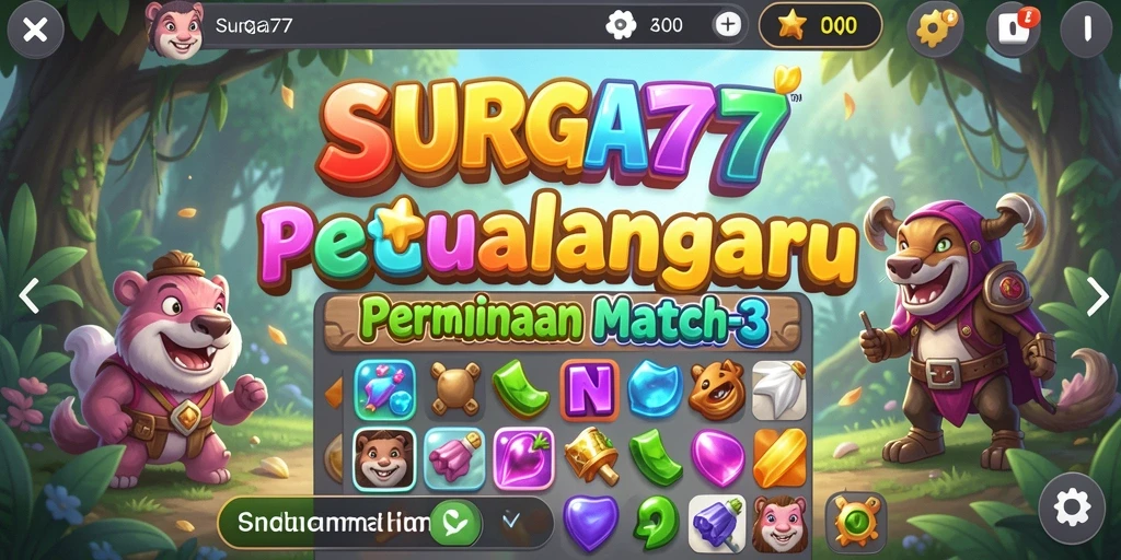 Tangkapan layar gameplay SURGA77 yang menunjukkan serunya pertarungan Match-3.