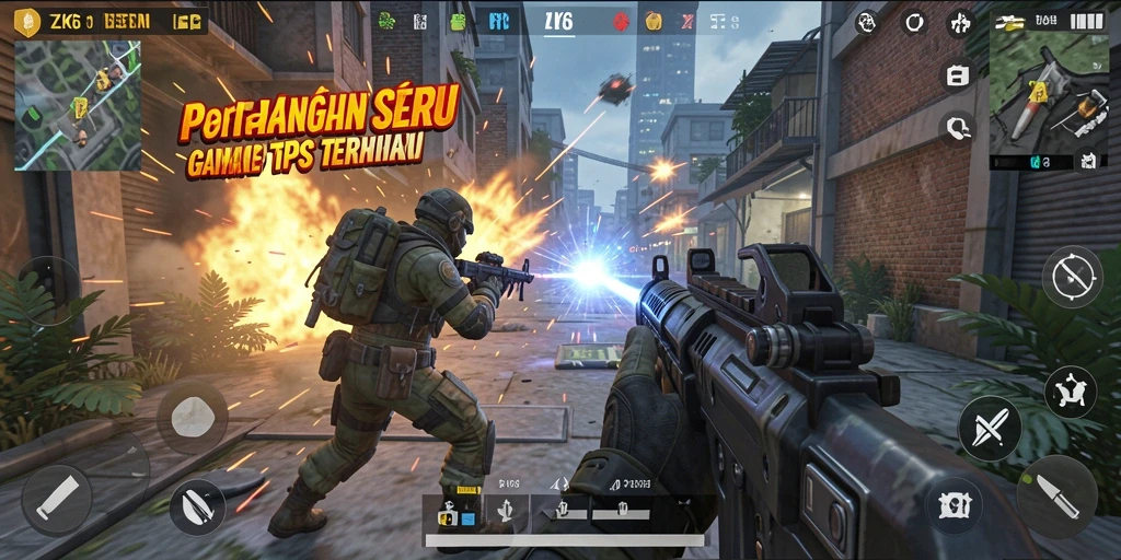 Screenshot utama ZK6 menampilkan aksi intens gameplay TPS.